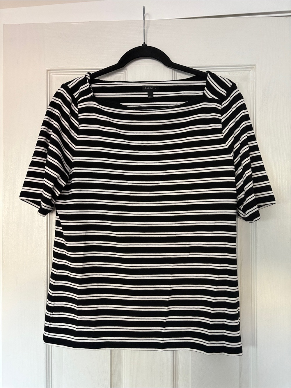 Talbots Black and White Striped Short Sleeve Tee